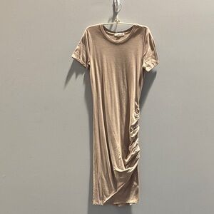 Treasure & Bond Tan Midi Dress with Ruched Detail